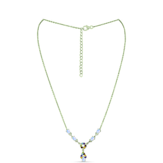 Collar de Plata Bañada en Oro con Piedra Lunar Arco Iris y Amatista de Marruecos