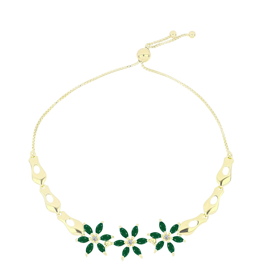 Pulsera de Plata Bañada en Oro con Ágata Verde y Topacio Blanco 1 