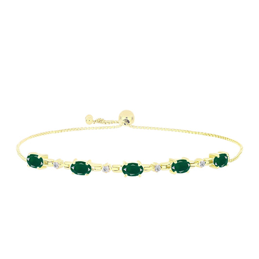 Pulsera de Plata Bañada en Oro con Ágata Verde y Topacio Blanco