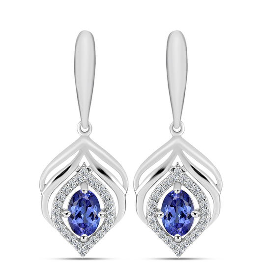 Pendientes de Plata con Tanzanita AAA y Diamante blanco