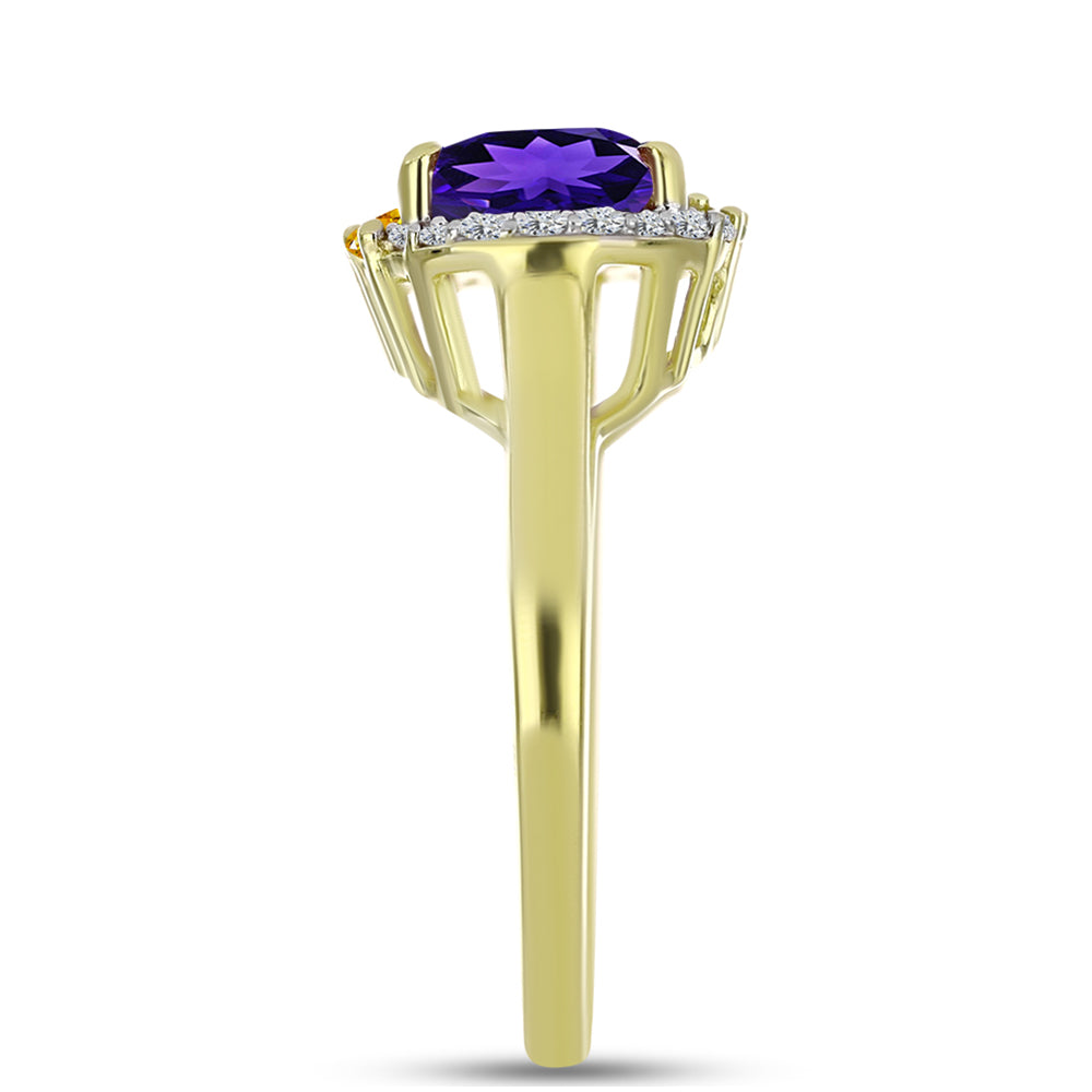 Anillo de Plata Bañada en Oro con Amatista de Marruecos y Citrino de los Montes Urales