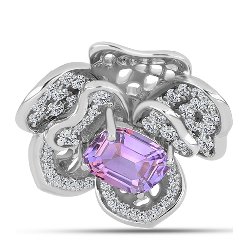 Anillo de Plata con Amatista Rosa de Francia y Topacio Blanco 2 