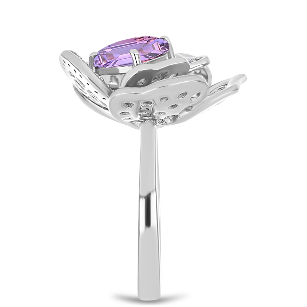 Anillo de Plata con Amatista Rosa de Francia y Topacio Blanco 4 