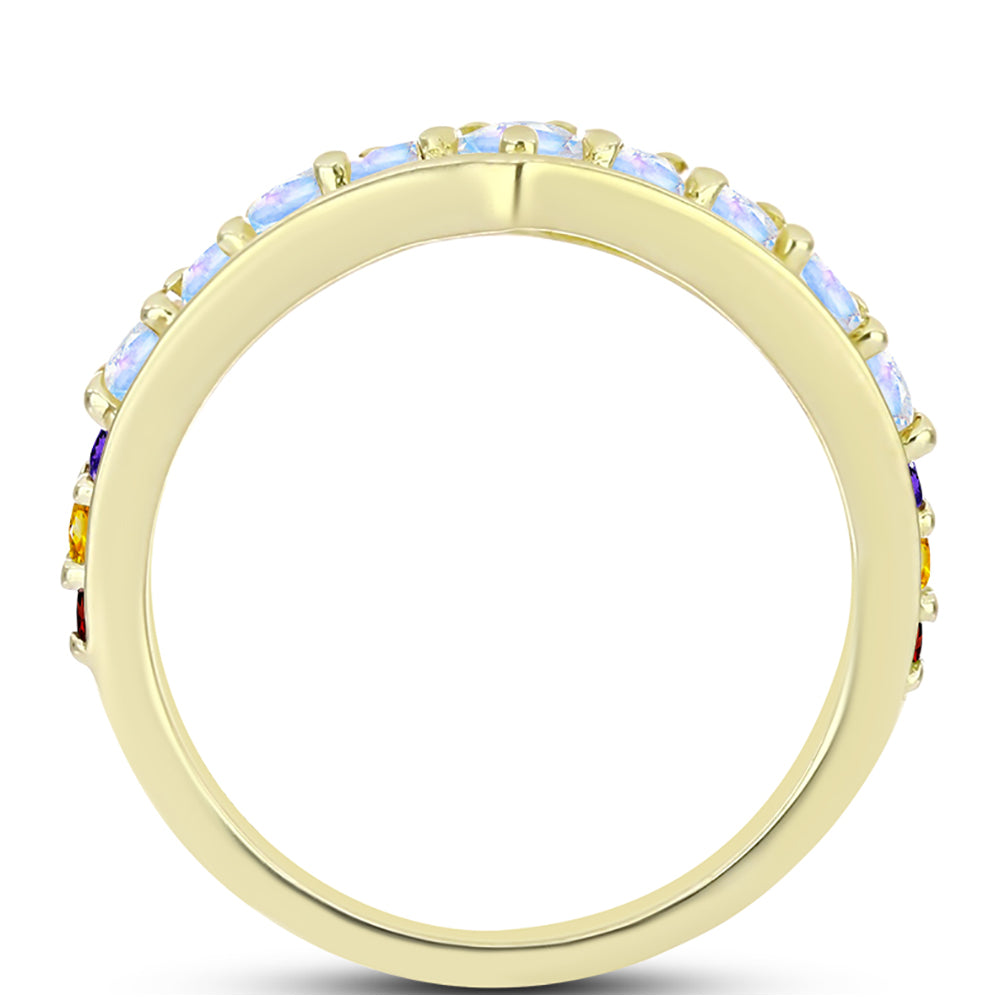 Anillo de Plata Bañada en Oro con Piedra Lunar Arco Iris y Amatista de Marruecos 2 