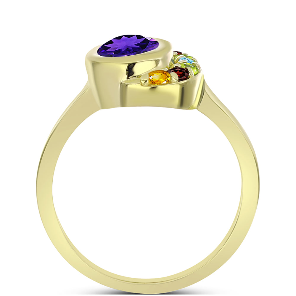 Anillo de Plata Bañada en Oro con Amatista de Marruecos y Citrino de los Montes Urales