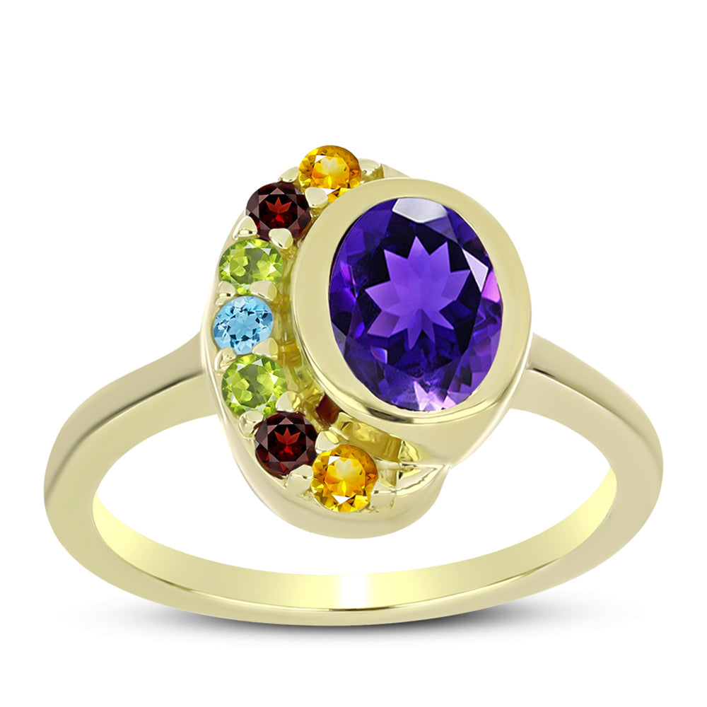 Anillo de Plata Bañada en Oro con Amatista de Marruecos y Citrino de los Montes Urales 3 