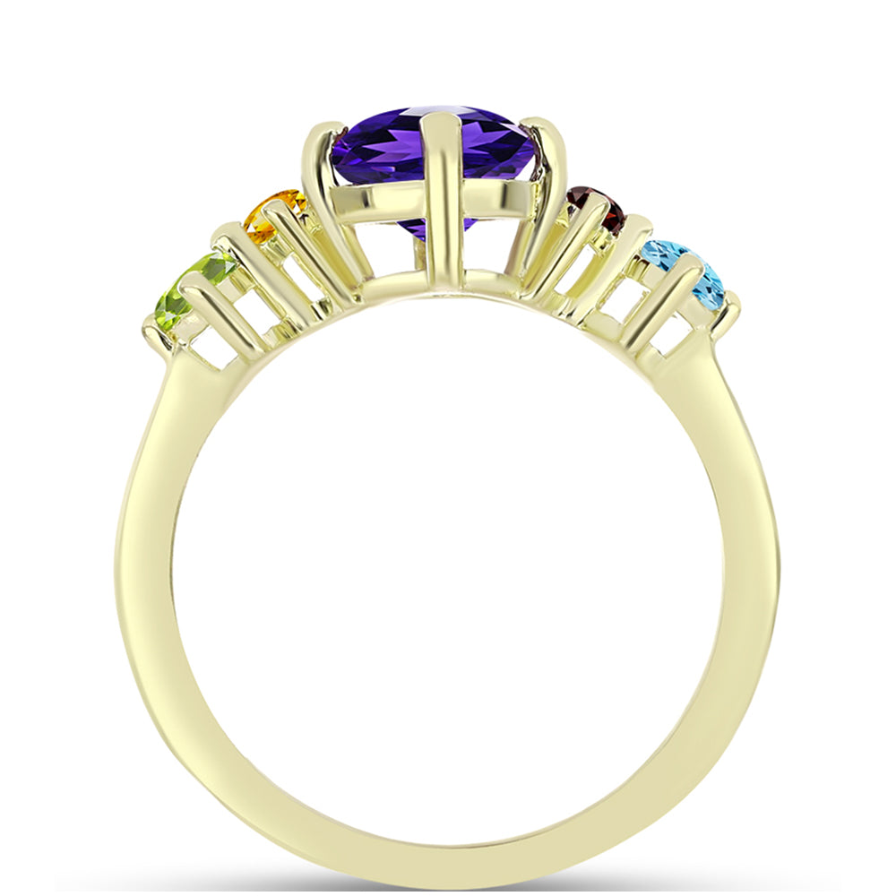 Anillo de Plata Bañada en Oro con Amatista de Marruecos y Peridoto de Changbai