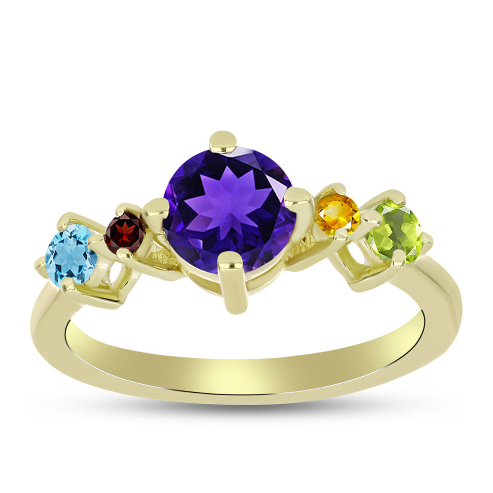 Anillo de Plata Bañada en Oro con Amatista de Marruecos y Peridoto de Changbai