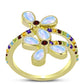 Anillo de Plata Bañada en Oro con Piedra Lunar Arco Iris y Granate Barton