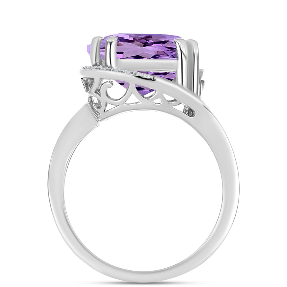 Anillo de Plata con Amatista Rosa de Francia y Topacio Blanco 2 