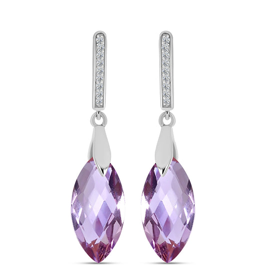 Pendientes de Plata con Amatista Rosa de Francia y Topacio Blanco