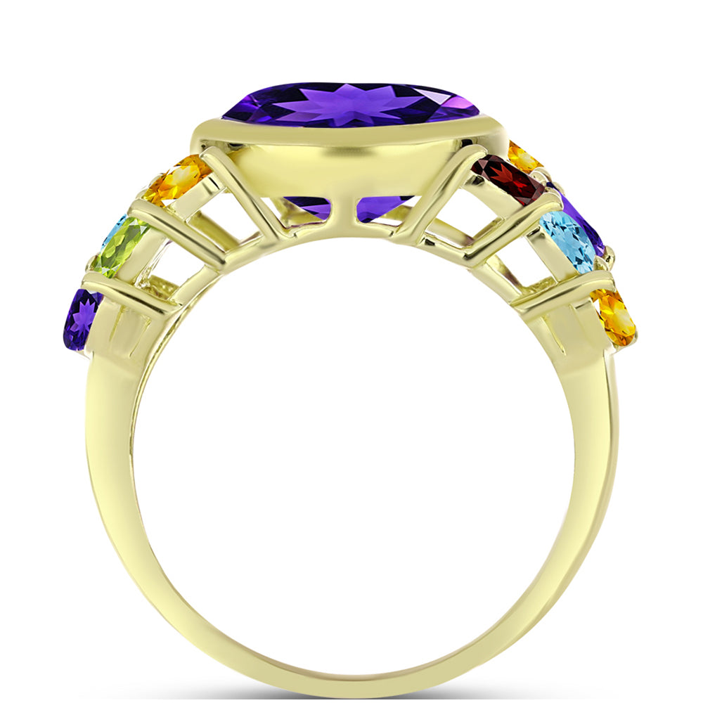 Anillo de Plata Bañada en Oro con Amatista de Marruecos y Amatista Artigas