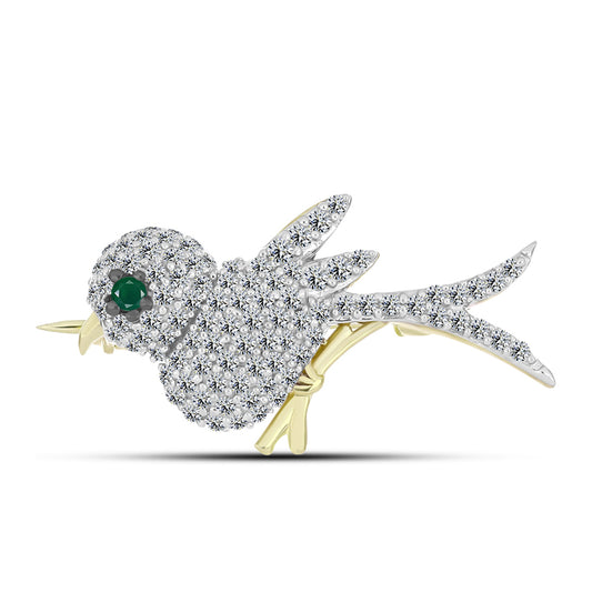 Broche de Plata Bañada en Oro con Ágata Verde y Topacio Blanco