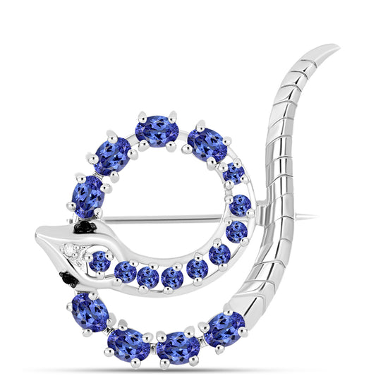 Broche de Plata con Tanzanita AAA y Diamante blanco