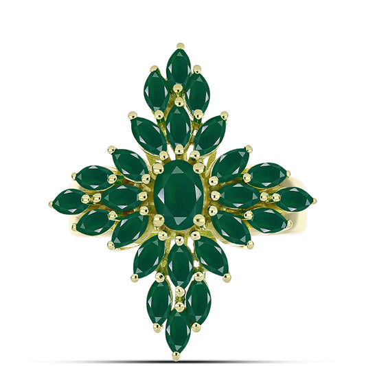 Anillo de Plata Bañada en Oro con Ágata Verde
