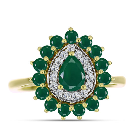 Anillo de Plata Bañada en Oro con Ágata Verde y Topacio Blanco