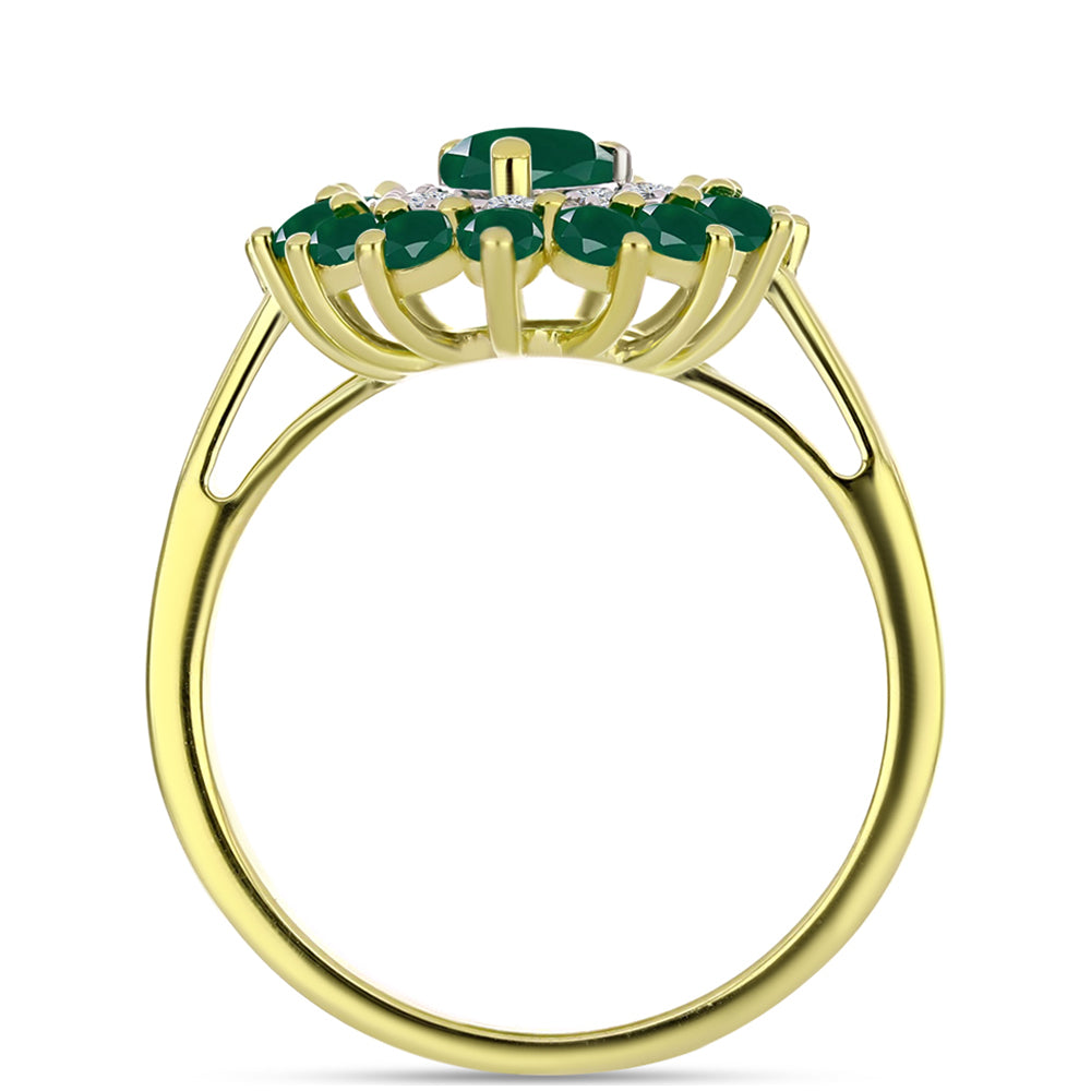 Anillo de Plata Bañada en Oro con Ágata Verde y Topacio Blanco 2 