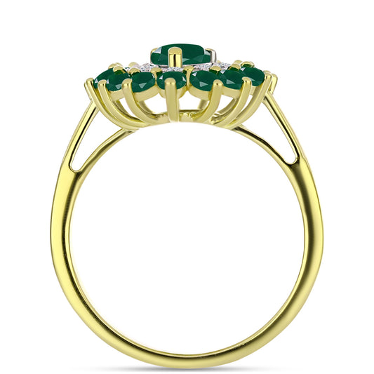 Anillo de Plata Bañada en Oro con Ágata Verde y Topacio Blanco
