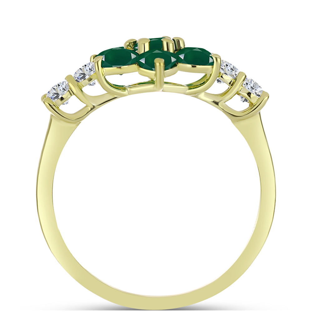 Anillo de Plata Bañada en Oro con Ágata Verde y Topacio Blanco