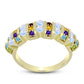 Anillo de Plata Bañada en Oro con Piedra Lunar Arco Iris y Amatista de Marruecos
