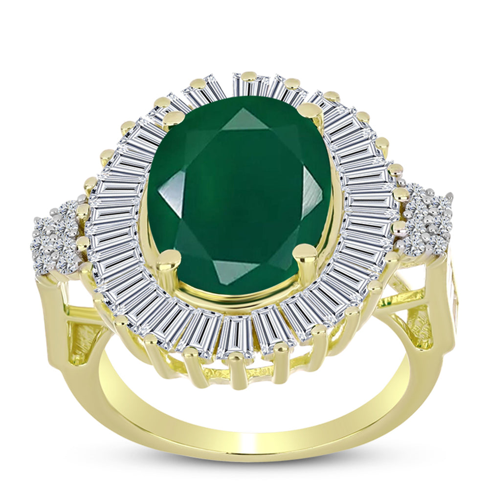 Anillo de Plata Bañada en Oro con Ágata Verde y Zircón Blanco 3 