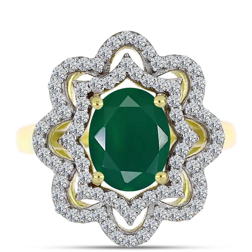 Anillo de Plata Bañada en Oro con Ágata Verde y Topacio Blanco 1 