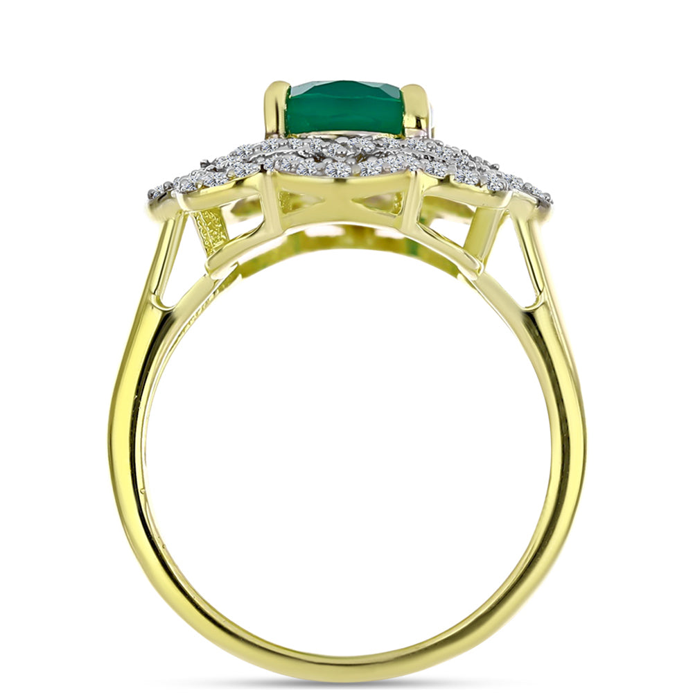 Anillo de Plata Bañada en Oro con Ágata Verde y Topacio Blanco