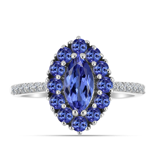 Anillo de Plata con Tanzanita AAA y Diamante blanco