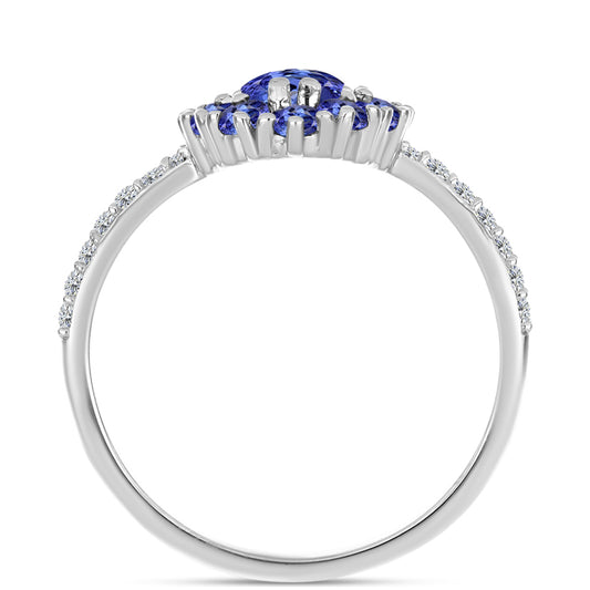 Anillo de Plata con Tanzanita AAA y Diamante blanco