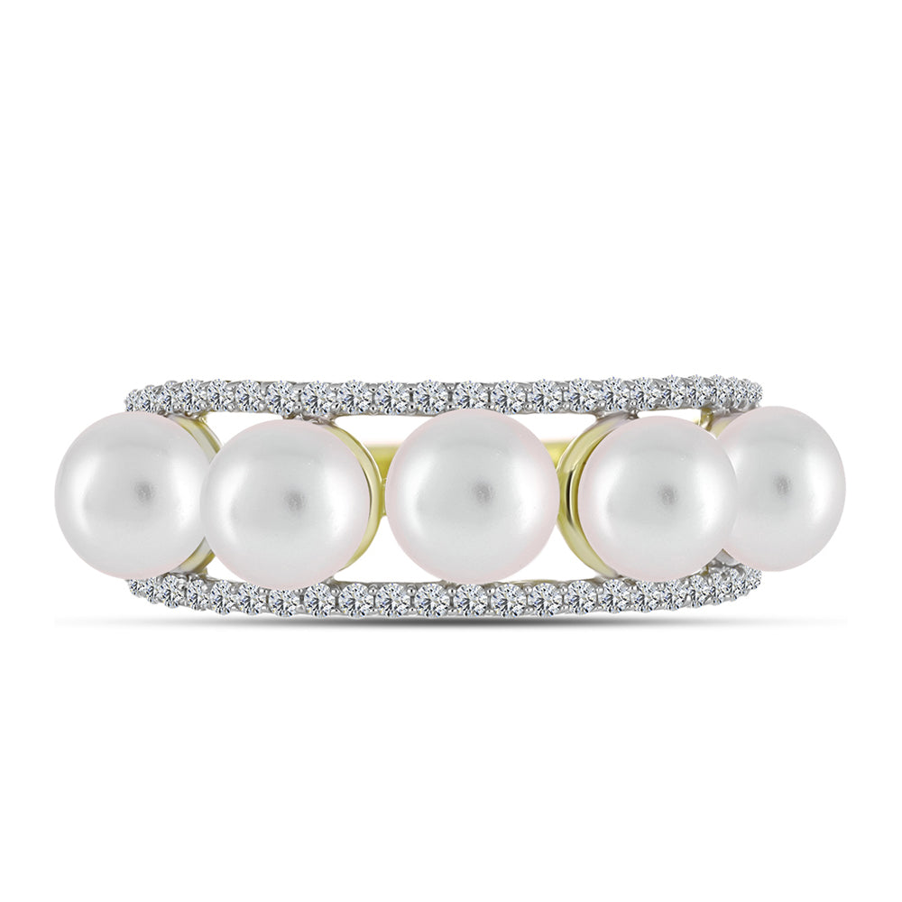 Anillo de Plata Bañada en Oro con Perla de Agua Dulce y Topacio Blanco 1 