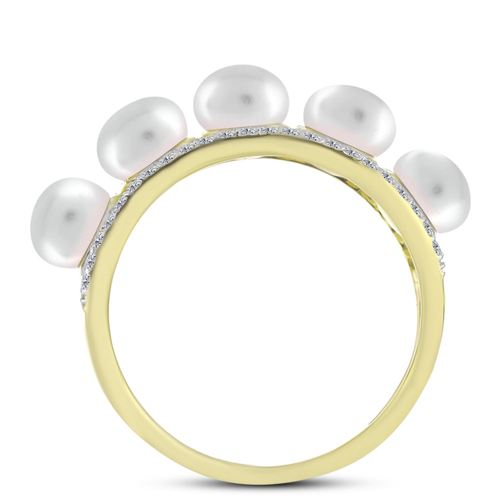 Anillo de Plata Bañada en Oro con Perla de Agua Dulce y Topacio Blanco