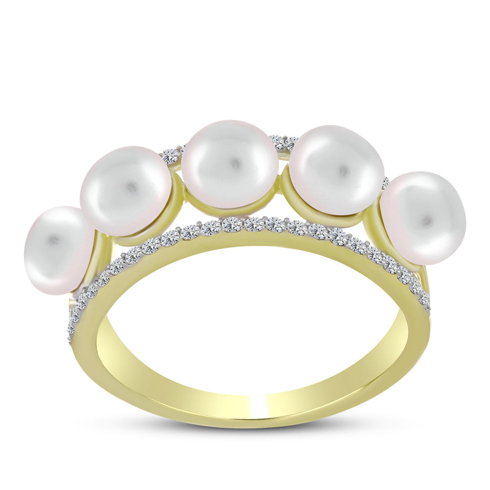 Anillo de Plata Bañada en Oro con Perla de Agua Dulce y Topacio Blanco 3 