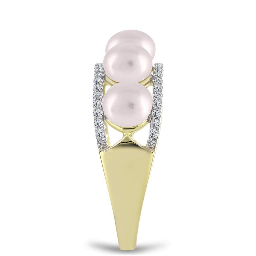 Anillo de Plata Bañada en Oro con Perla de Agua Dulce y Topacio Blanco 4 