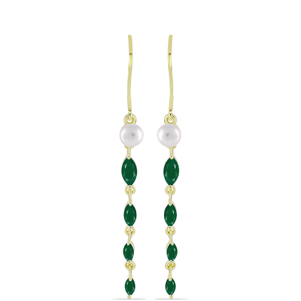 Pendientes de Plata Bañada en Oro con Ágata Verde y Perla de Agua Dulce