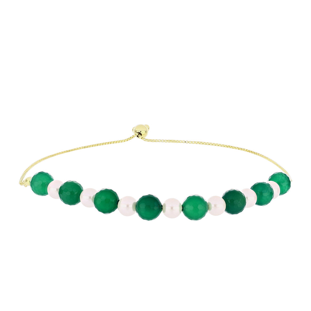 Pulsera de Plata Bañada en Oro con Ágata Verde y Perla de Agua Dulce 1 