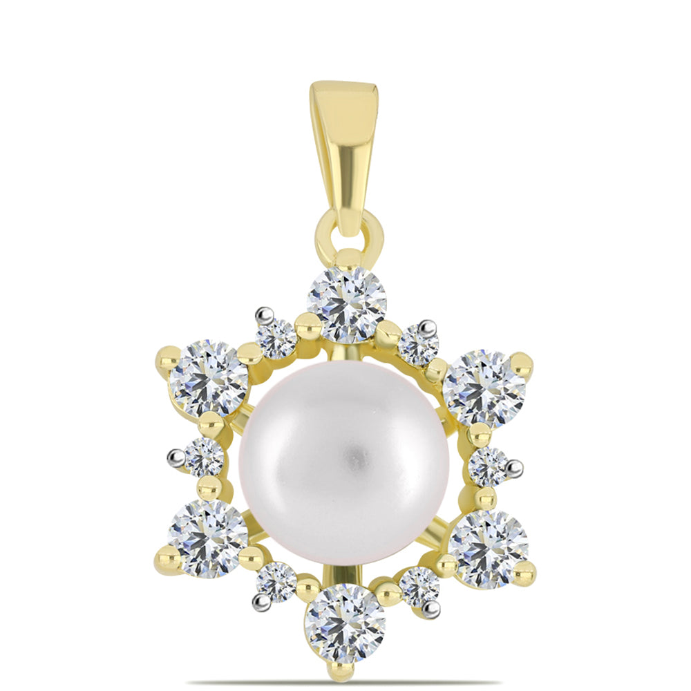 Colgante de Plata Bañada en Oro con Perla de Agua Dulce y Topacio Blanco 1 