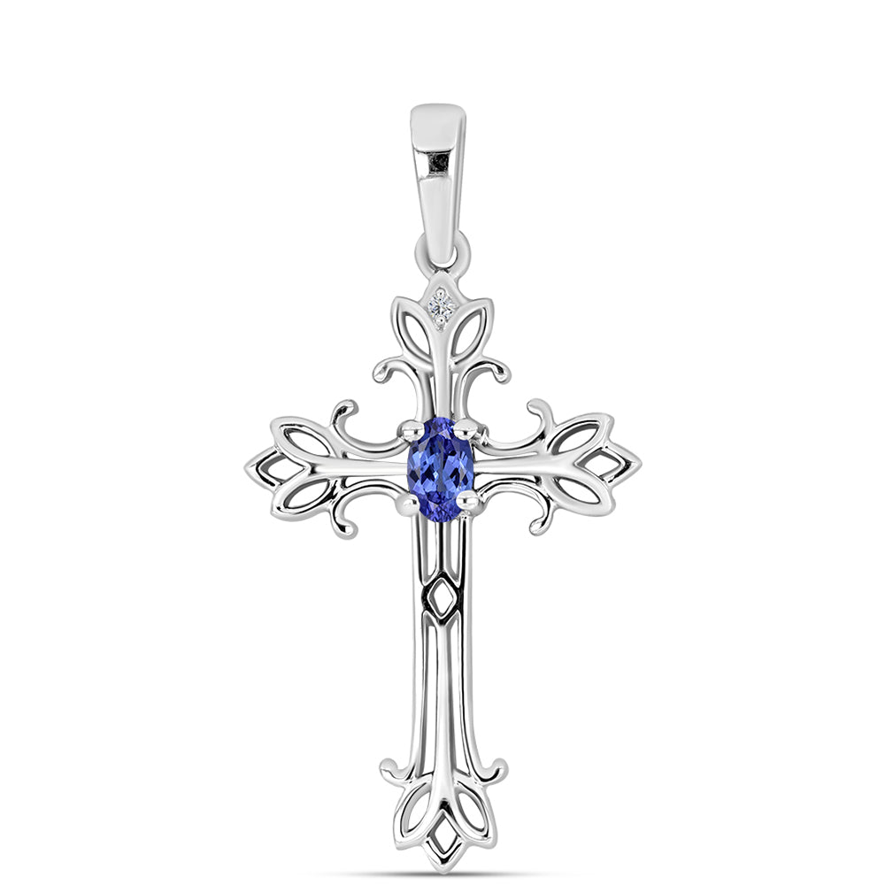 Cruz Colgante de Plata con Tanzanita AAA y Diamante blanco