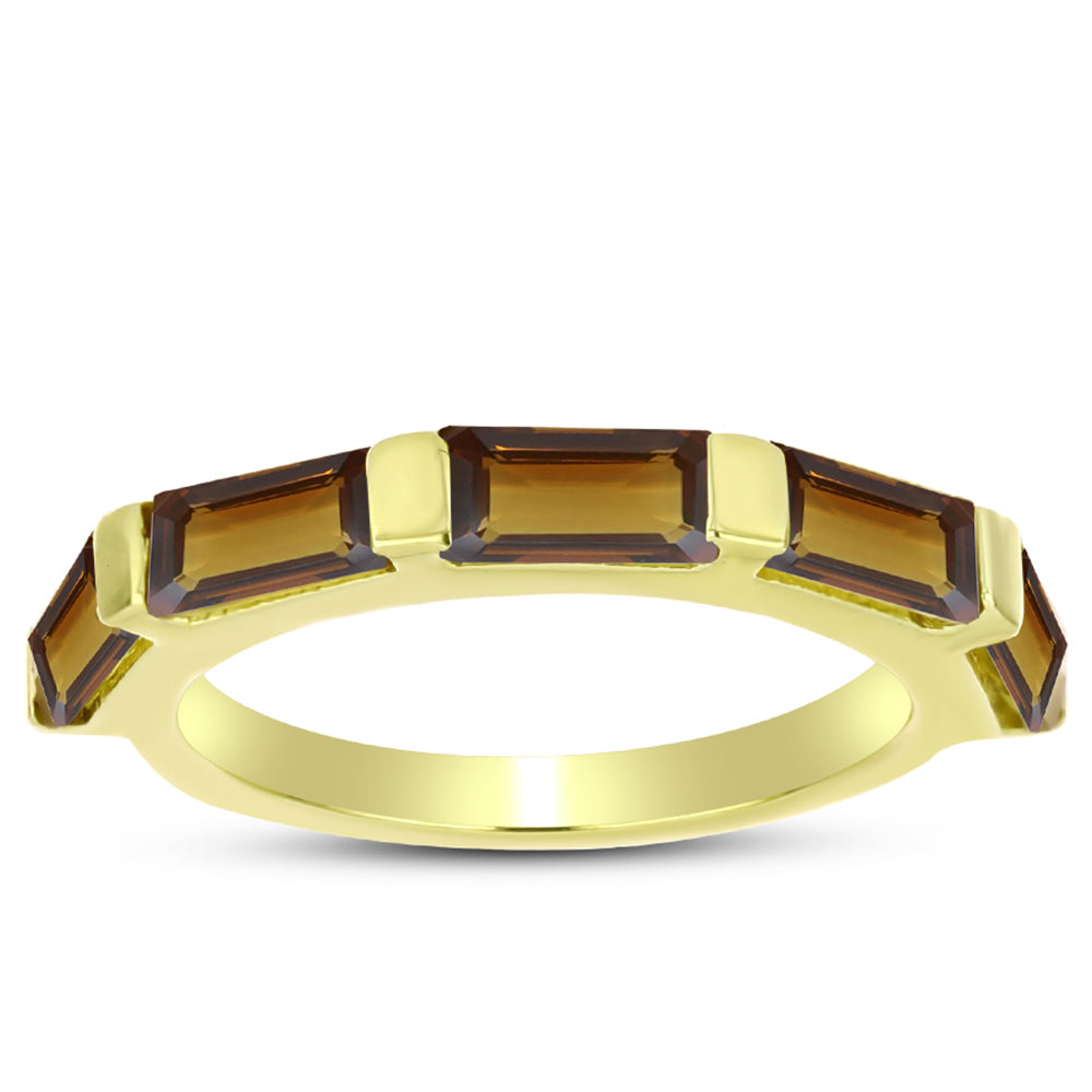 Anillo de Plata Bañada en Oro con Cuarzo Coñac 1 