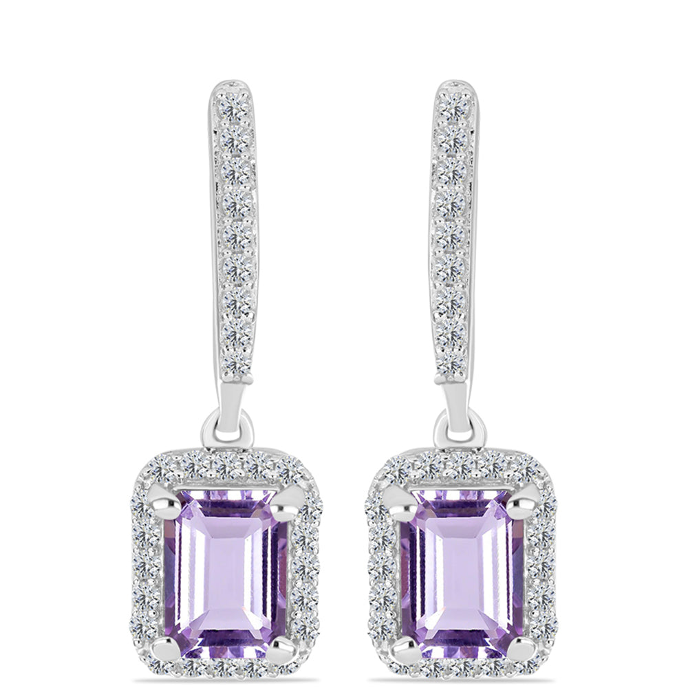 Pendientes de Plata con Amatista Rosa de Francia y Topacio Blanco