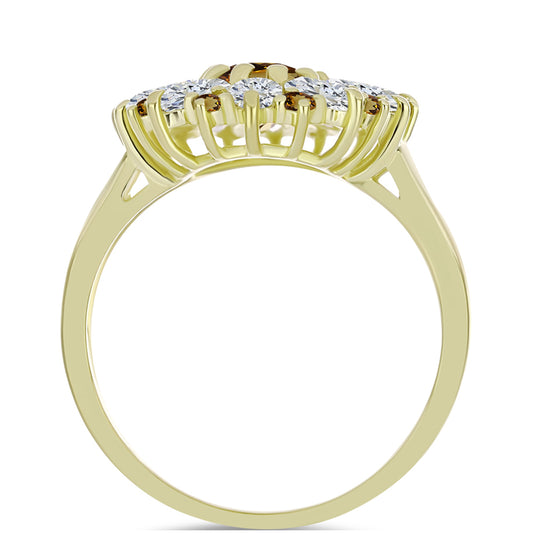 Anillo de Plata Bañada en Oro con Cuarzo Coñac y Topacio Blanco