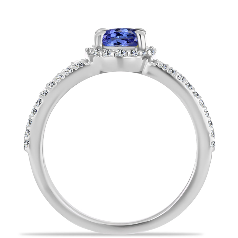 Anillo de Plata con Tanzanita AAA y Diamante blanco