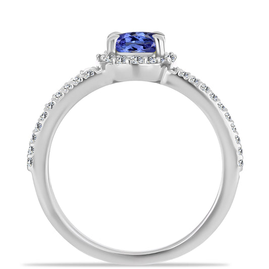 Anillo de Plata con Tanzanita AAA y Diamante blanco