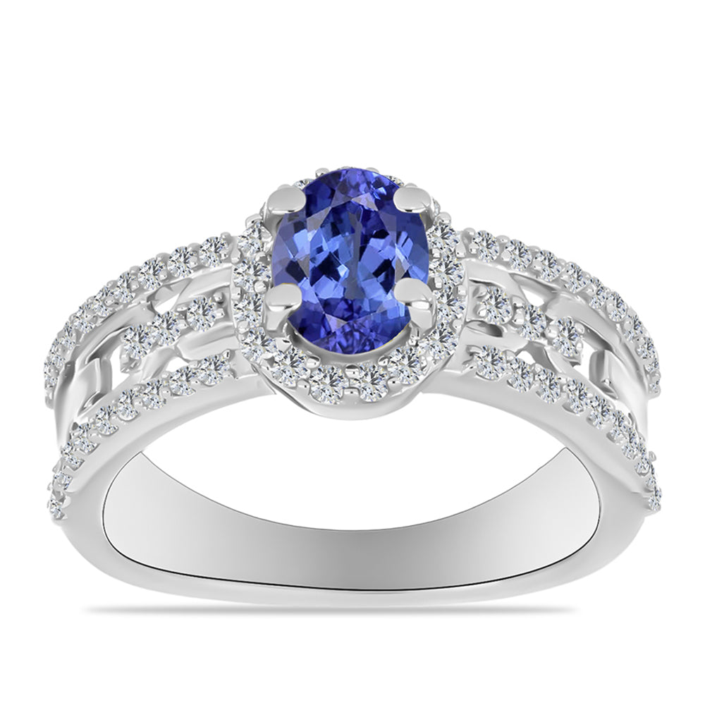Anillo de Plata con Tanzanita AAA y Diamante blanco