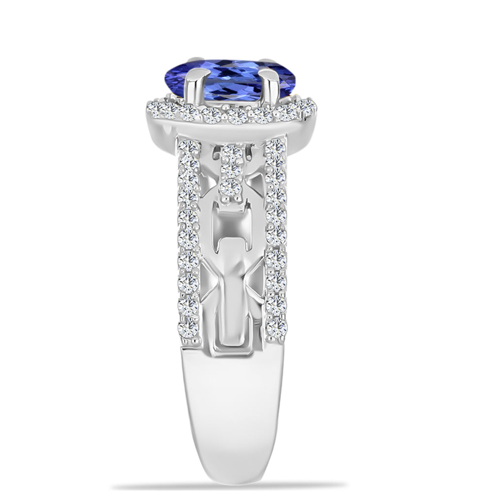 Anillo de Plata con Tanzanita AAA y Diamante blanco 4 