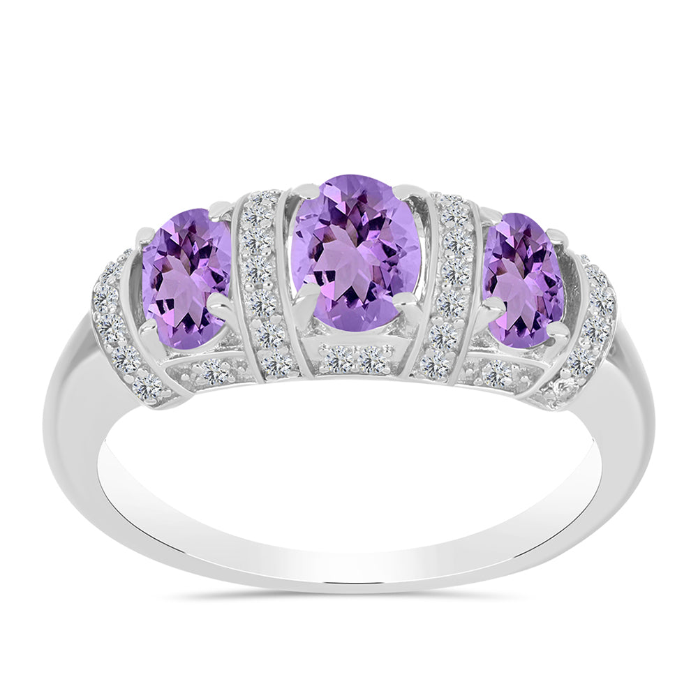 Anillo de Plata con Amatista Rosa de Francia y Topacio Blanco 3 
