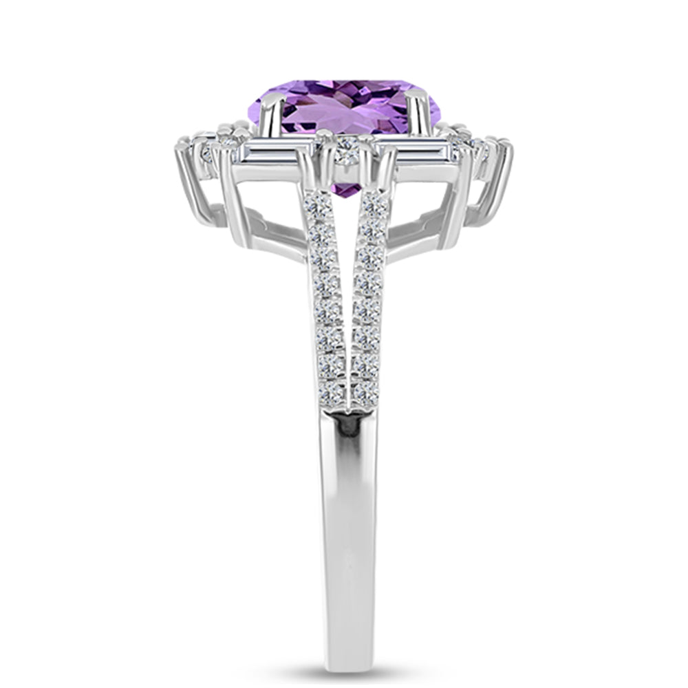 Anillo de Plata con Amatista Rosa de Francia y Topacio Blanco 4 