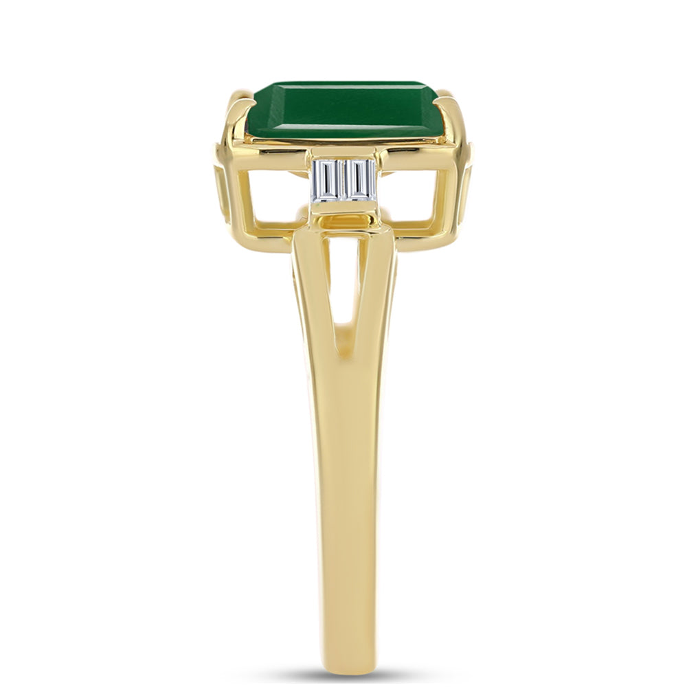 Anillo de Plata Bañada en Oro con Ágata Verde y Zircón Blanco
