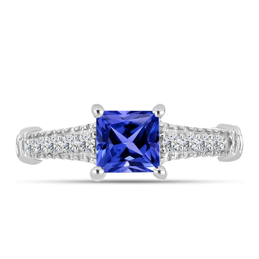 Anillo de Plata con Tanzanita AAA y Diamante blanco