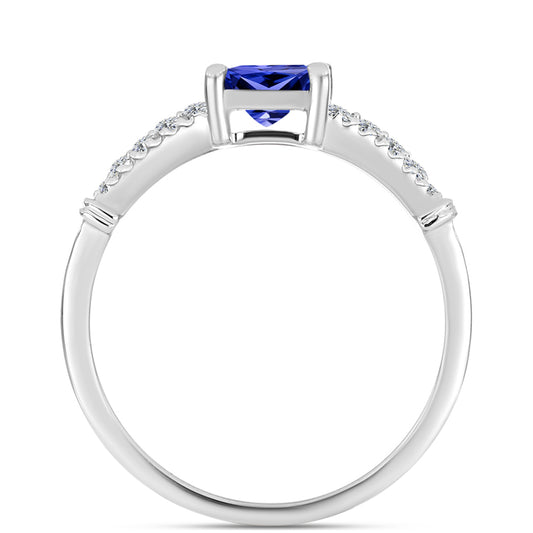 Anillo de Plata con Tanzanita AAA y Diamante blanco