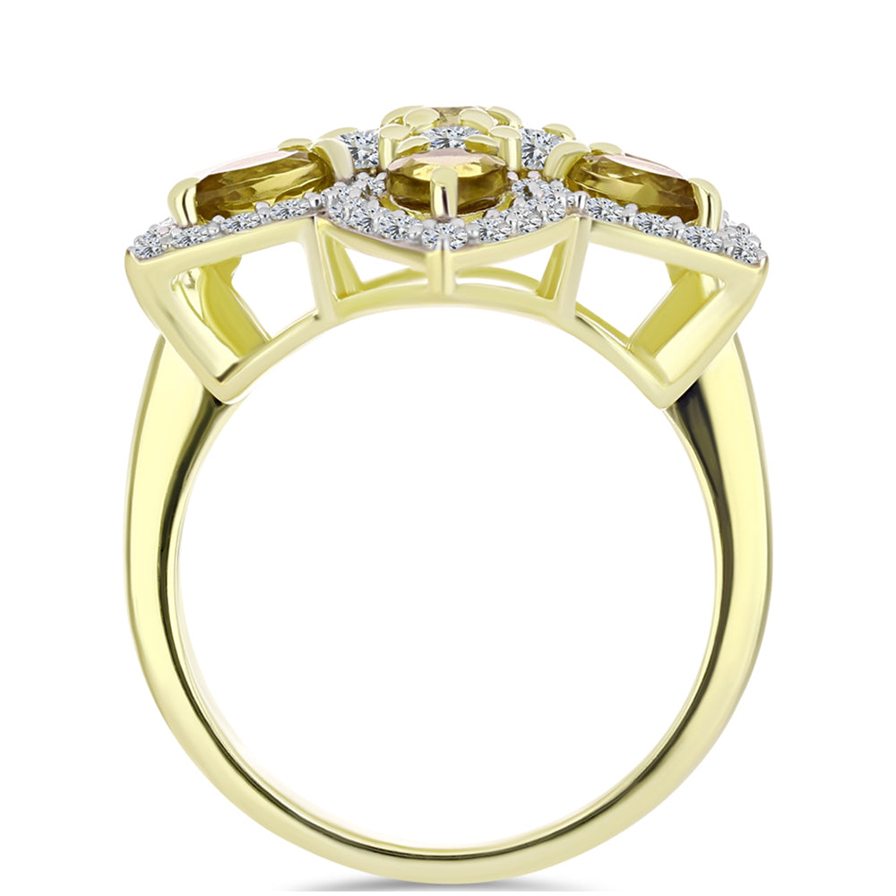 Anillo de Plata Bañada en Oro con Cuarzo Coñac y Topacio Blanco 3 